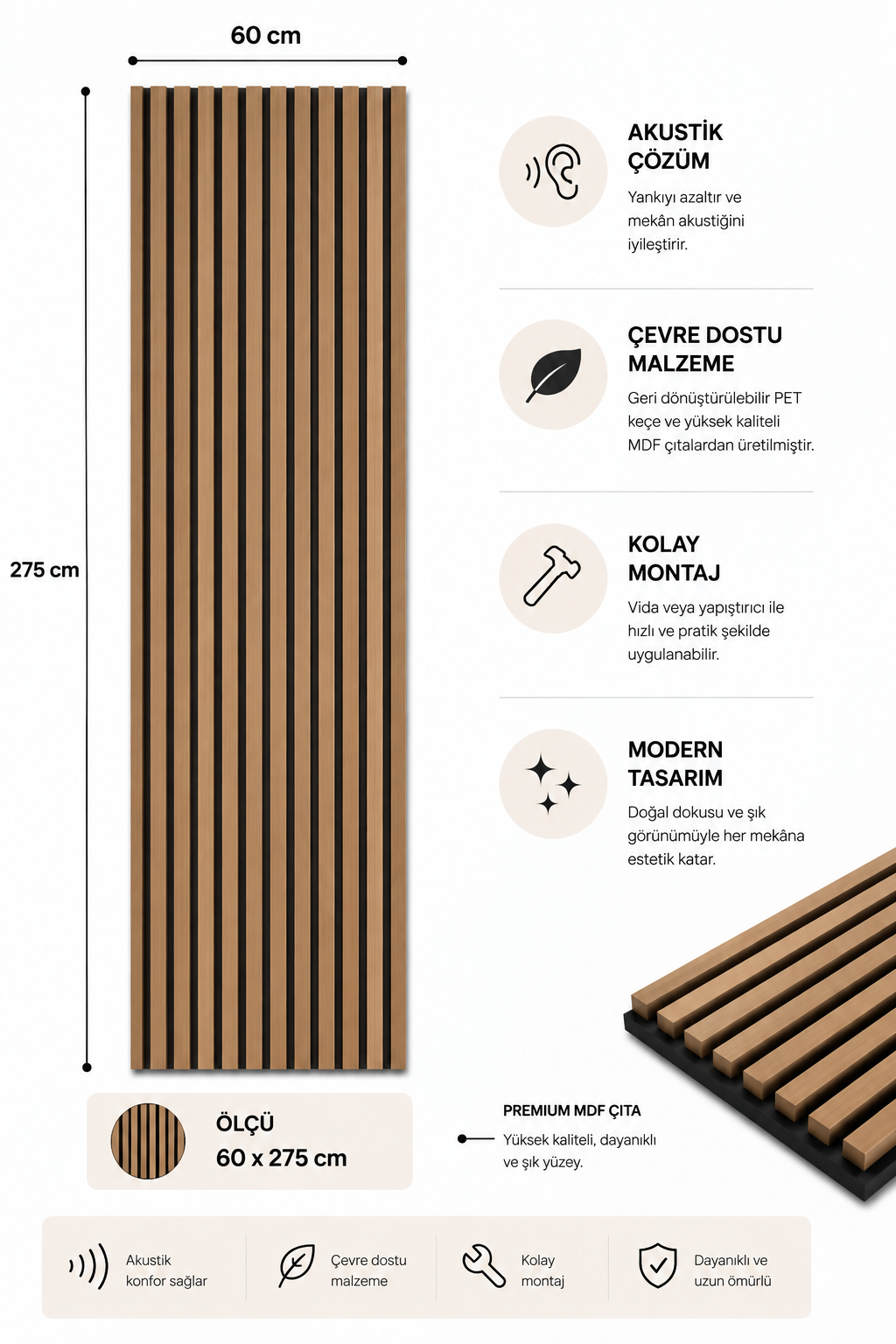 Premium Ahşap Akustik Duvar Paneli Teak