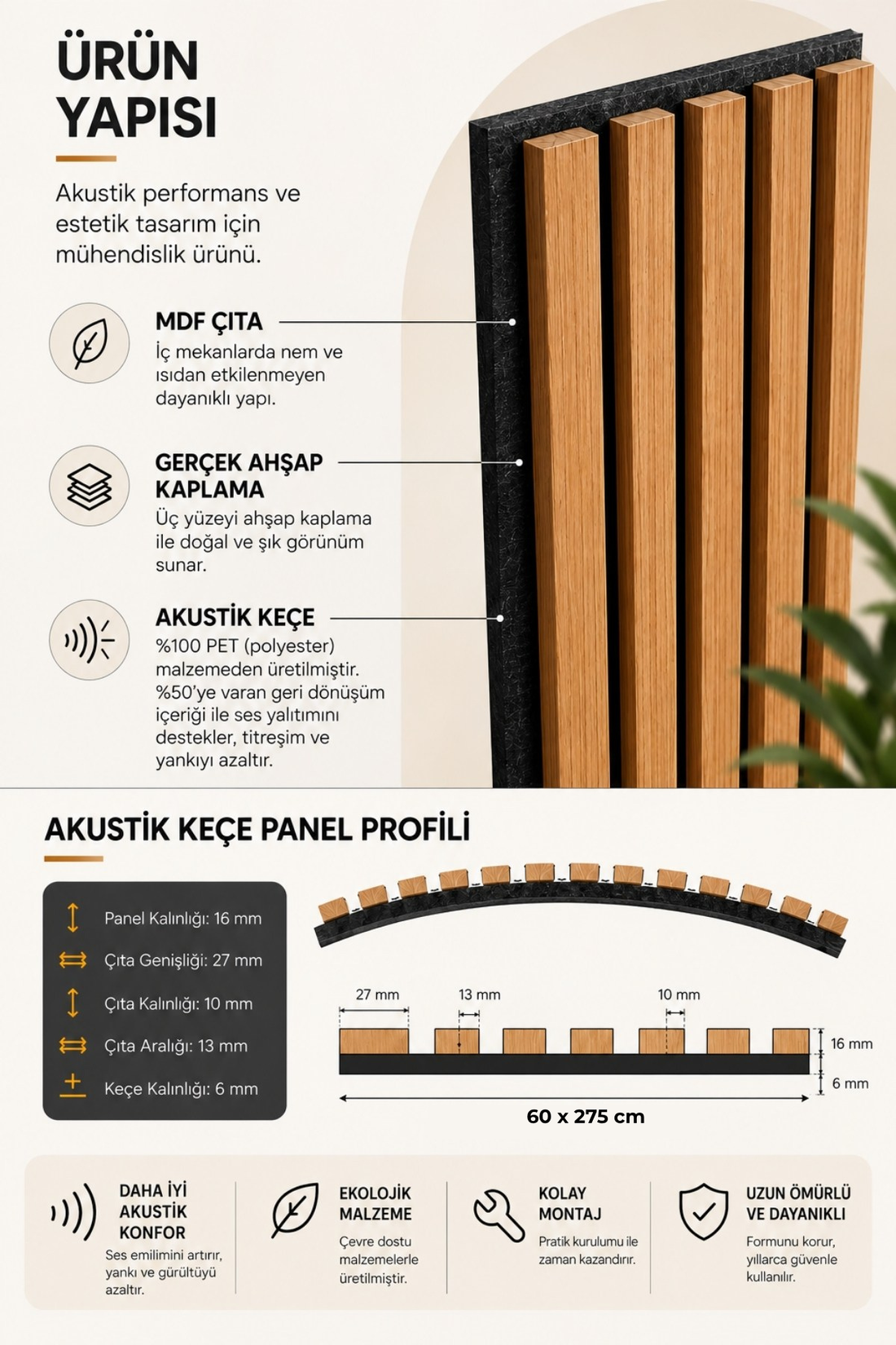 Premium Ahşap Akustik Duvar Paneli Ceviz